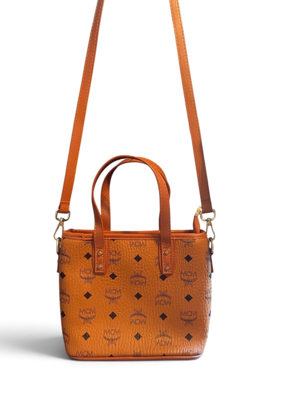 MCM Anya Cognac Visetos Mini Tote Crossbody Bag - Picture 13 of 16